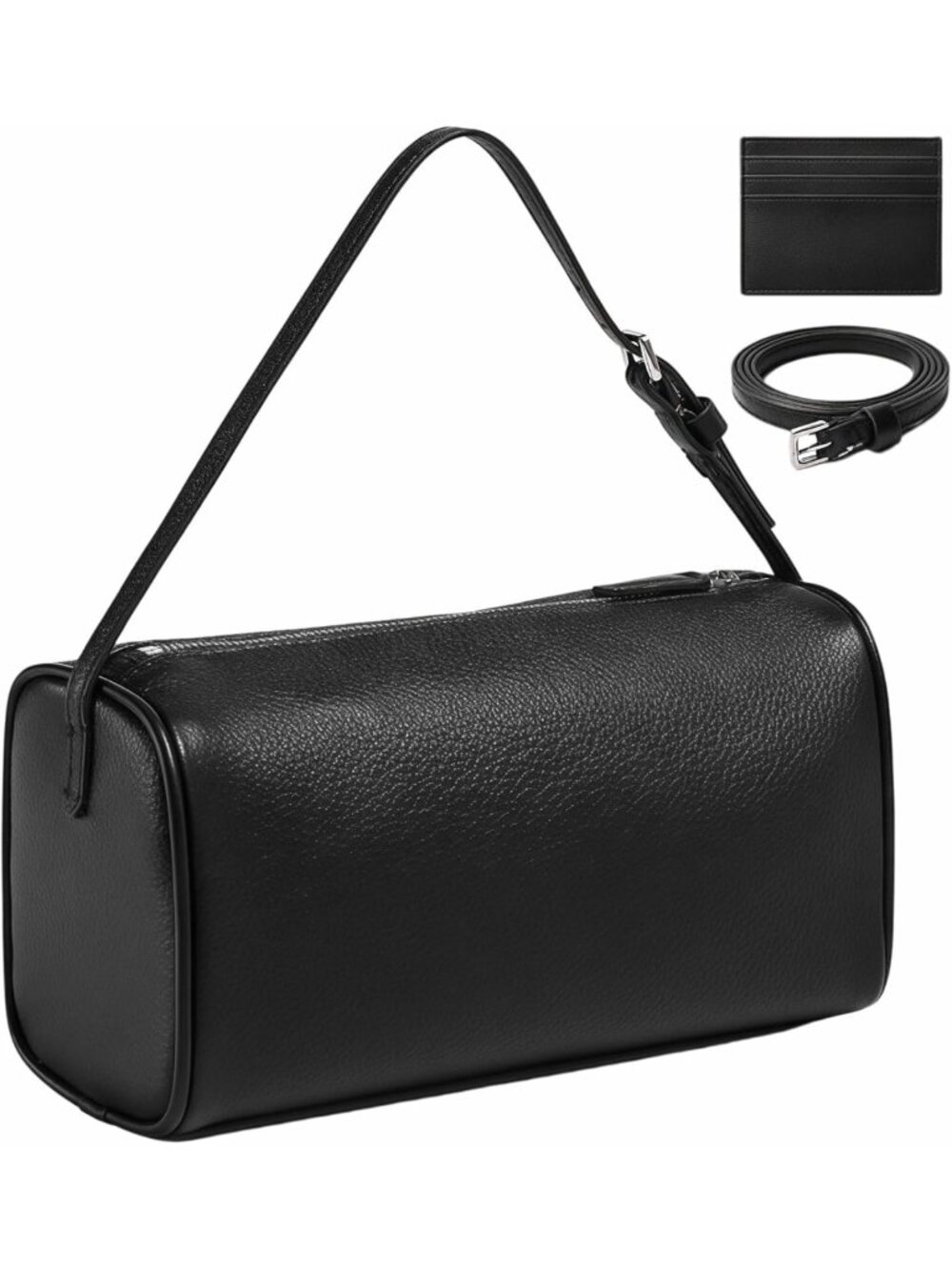 Premium Genuine Leather Shoulder Bag Black Calfskin Baguette Purse for Women